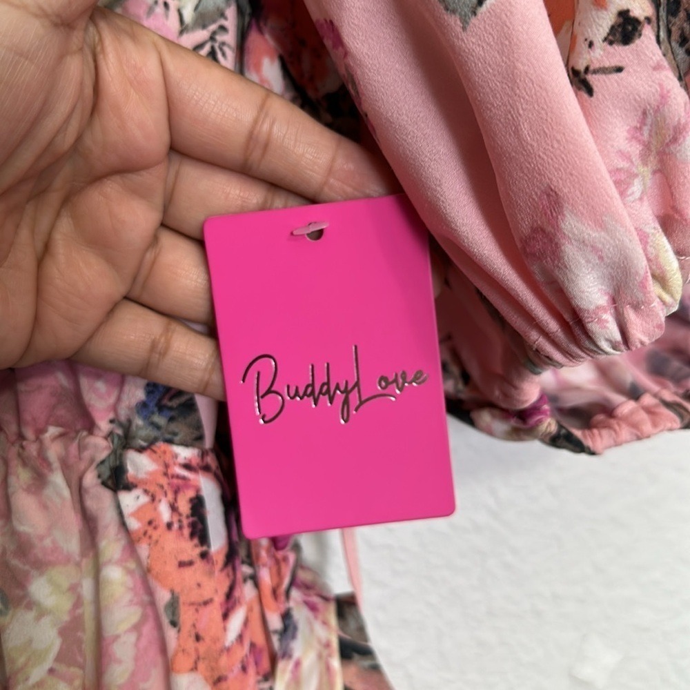 Buddy Love Cottagecore Puff Sleeve Pink Floral Maxi Long Dress Size Small NWT - Picture 7 of 12